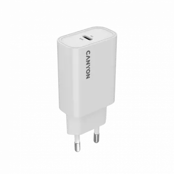 CANYON OnCharge 30CL 30W PD USB-C sieninis įkroviklis, baltas