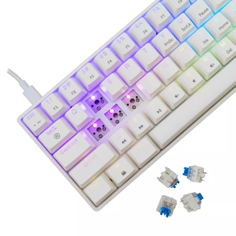 Laidinė mechaninė klaviatūra White Shark Shinobi-2 (GK-004221) – Mėlyni jungikliai, balta, US išdėstymas