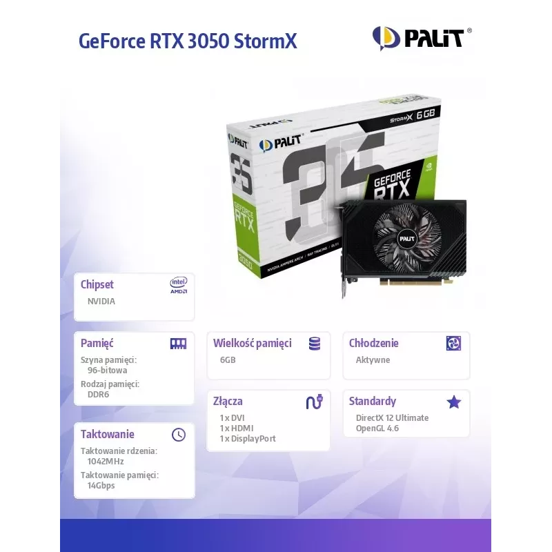 Palit GeForce RTX 3050 StormX 6GB GDDR6 vaizdo plokštė