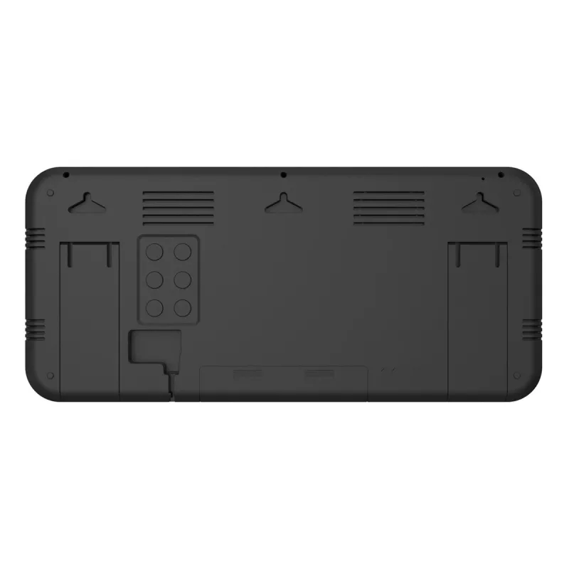 Didelis skaitmeninis laikrodis sieninis / ant stovo su temperatūros jutikliu 37x17 cm LCD ekranas, maitinamas adapteriu ir baterijomis