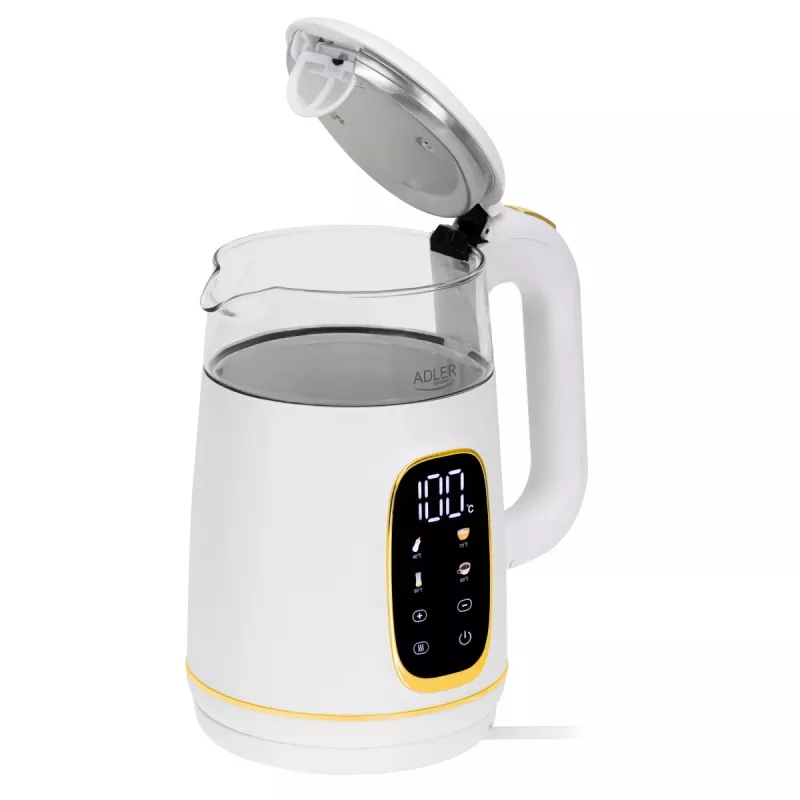 Elektrinis virdulys Adler AD 1305WG – 1.7 L, 2200 W, stiklas/plastikas, baltas/auksinis/permatomas