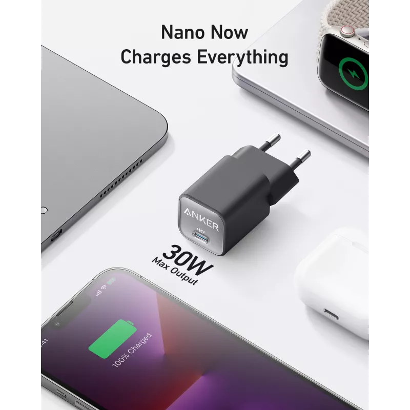 Vidinis AC įkroviklis Anker 511 Nano 3 — 30W, 1× USB-C, 100–240V, juodas
