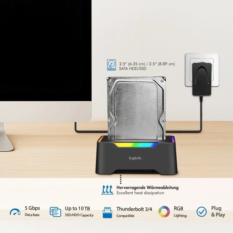 LogiLink HDD dokavimo stotelė Quickport USB 3.2 1 prievadas 2,5/3,5 SATA (QP0035)