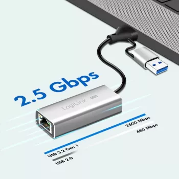 USB-A/-C į 2,5G Ethernet adapteris, pilkas