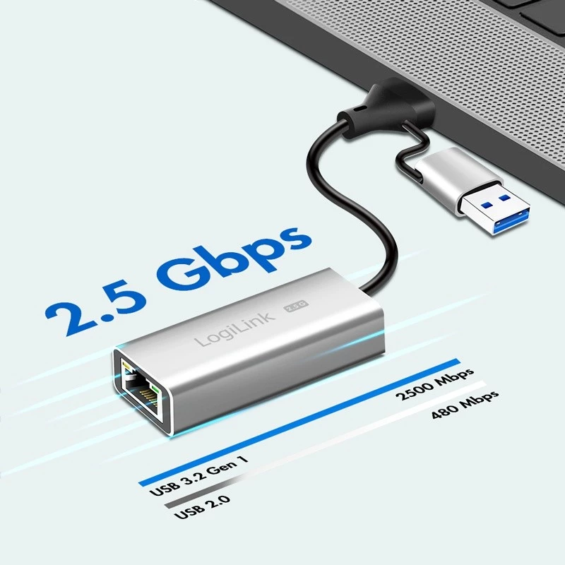 USB-A/-C į 2,5G Ethernet adapteris, pilkas