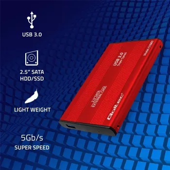 Išorinis dėklas HDD/SSD QOLTEC 51860 2.5 colio SATA III, USB Type-A, 5 Gbit/s, aliuminis, raudonas
