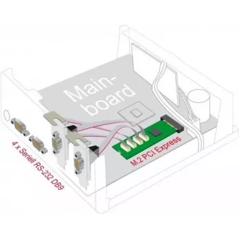 DeLOCK M.2 kortelė į 4 x RS-232 DB9 nuosekliuosius prievadus PCIe 2.1