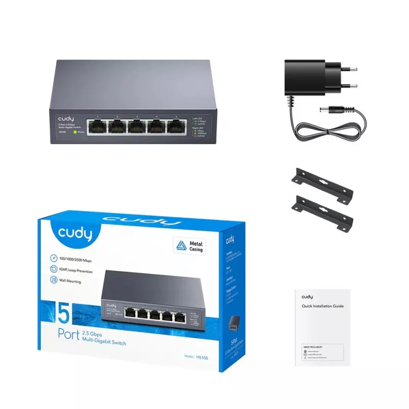 Nevaldomas tinklo jungiklis Cudy HS105 — 5 prievadai, 100/1000/2500 Mbps