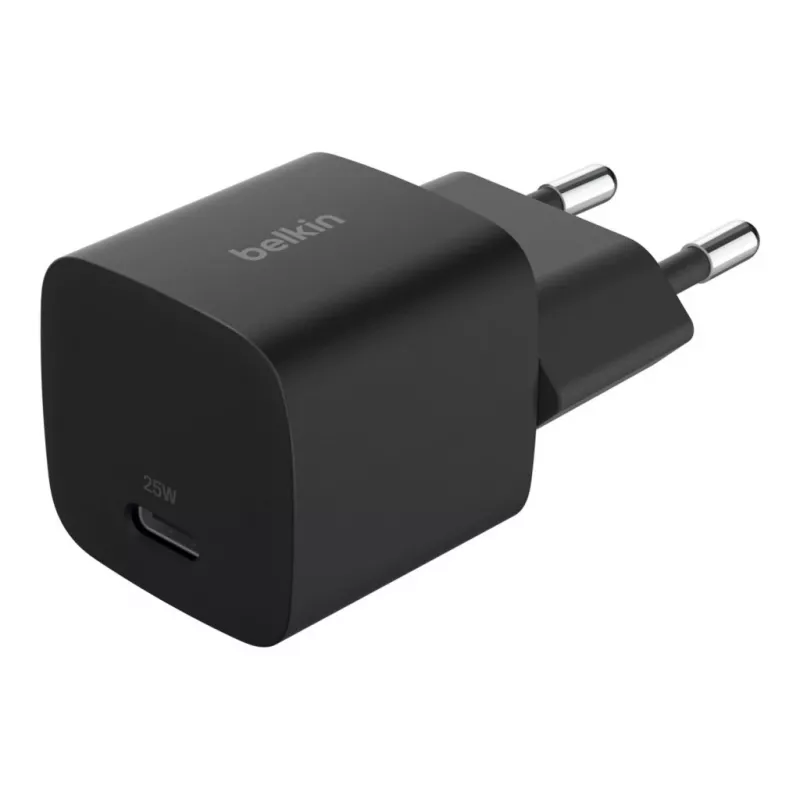 USB-C įkroviklis Belkin BOOSTCHARGE 25W Power Delivery juodas – greitas USB-C PD 25W sieninis adapteris