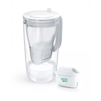 Vandens filtro ąsotis BRITA Glass+1 Maxtra Pro pilka, 2,4 L bendras / 1,5 L filtruoto vandens, Maxtra Pro PP filtras