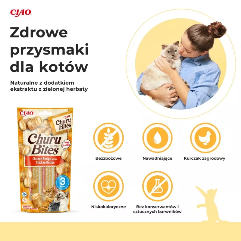 INABA Churu Bites vištienos receptūros užkandžiai katėms - 3x10 g