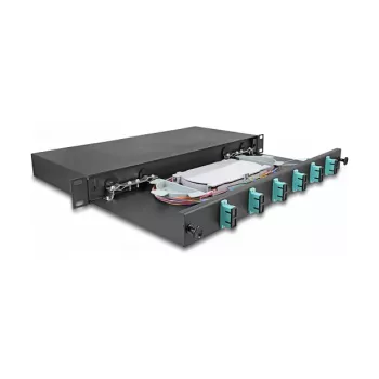 DeLOCK 67001 šviesolaidinių jungčių dėžė 19 inch 1U juoda metalinė 482x220x44 mm