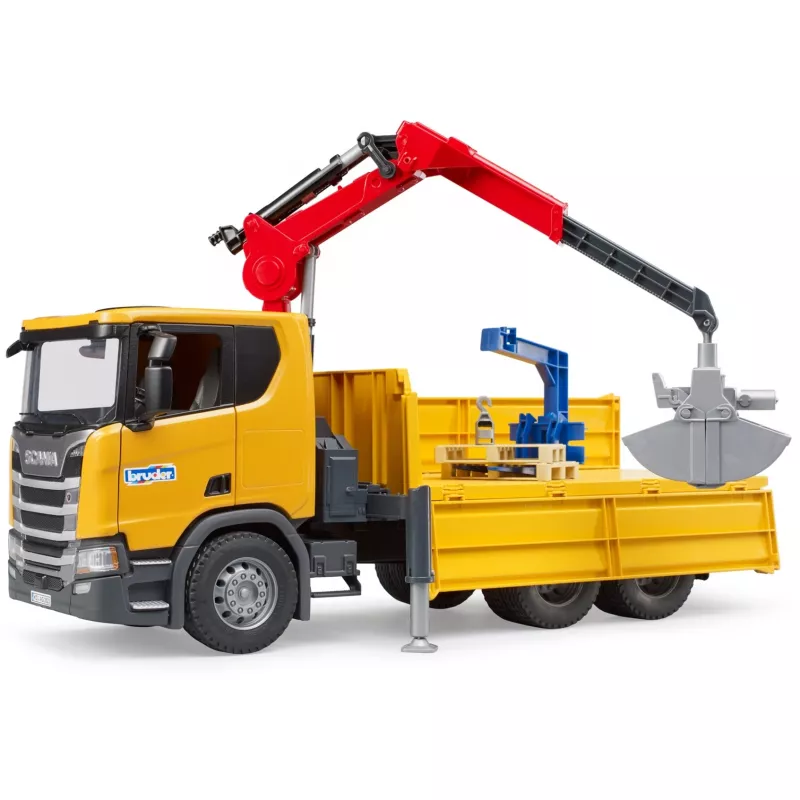 BRUDER Scania Super 560R statybinis sunkvežimis su kranu ir 2 padais