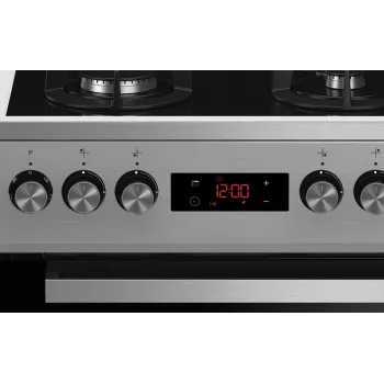 Laisvai pastatoma dujinė-elektrinė viryklė BEKO FSMT55330DXDS, 5 degikliai, 60 cm, nerūdijantis plienas, orkaitė 60 L, energijos klasė A