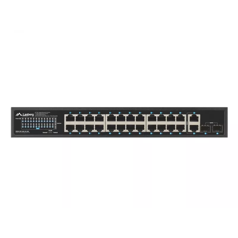 Nevaldomas PoE+ komutatorius Lanberg RSGE-24P-2GE-2S-250, 24 prievadai, montavimas į stovą