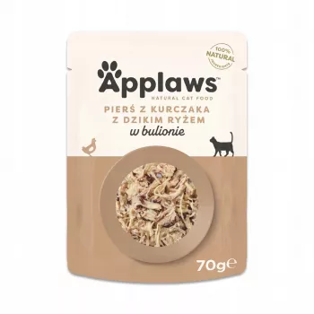 Šlapias ėdalas katėms Applaws Vištienos krūtinėlė su laukiniais ryžiais sultinyje 70 g paketėlis, suaugusioms, 16% baltymų, 80% drėgmės