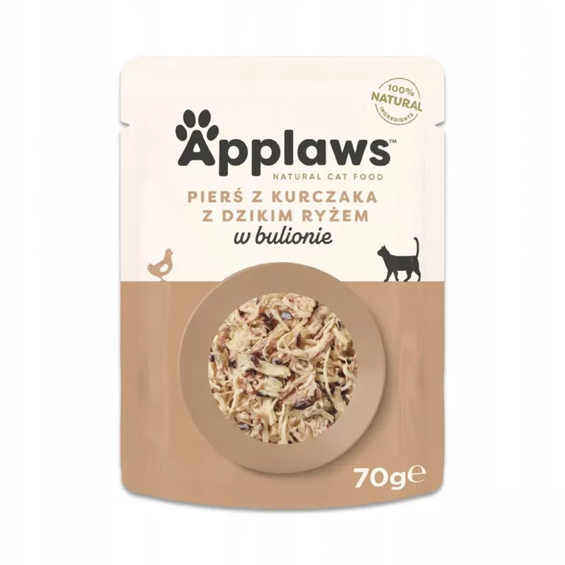 Šlapias ėdalas katėms Applaws Vištienos krūtinėlė su laukiniais ryžiais sultinyje 70 g paketėlis, suaugusioms, 16% baltymų, 80% drėgmės