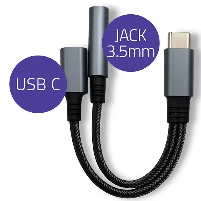 Adapteris 2w1 USB-C į USB-C ir 3,5 mm lizdas PD 15W
