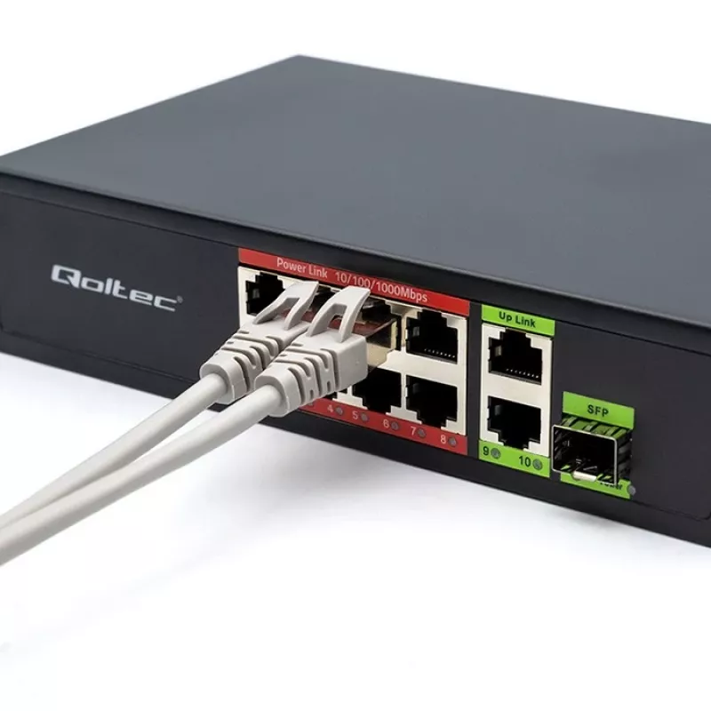 Eterneto jungiklis QOLTEC 52297 PoE RJ45 su PoE Uplink ir SFP prievadu