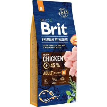 Sausas šunų ėdalas Brit Premium by Nature Adult M 15 kg – vištiena, 26% baltymų, 15% riebalų