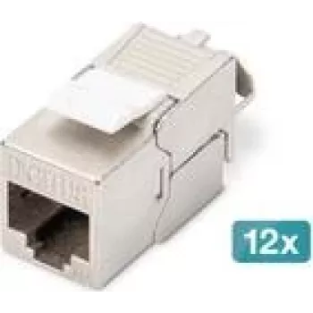 DIGITUS CAT 6A ekranuotas keystone modulis, beįrankis, RJ-45, plokščias, sidabrinis – 12 vnt. pakuotė
