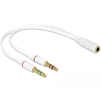 Garso adapteris DeLOCK 65585 0.2 m 2×3,5 mm kištukas (3 polių) į 3,5 mm lizdą (4 polių) baltas