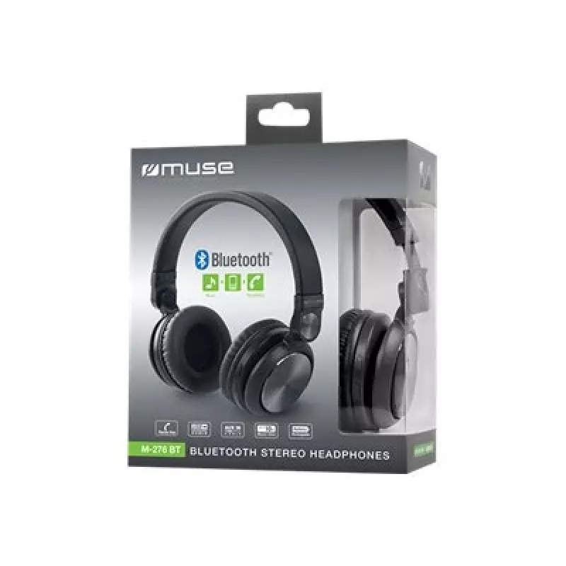 Ausinės „Muse M-276BT“ – belaidės ir laidinės ausinės su mikrofonu, juodos spalvos