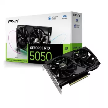 Vaizdo plokštė PNY GeForce RTX 5050 – 8 GB GDDR6, 2317 MHz, 128 bit, PCIe x8 5.0, dviejų ventiliatorių aušinimas
