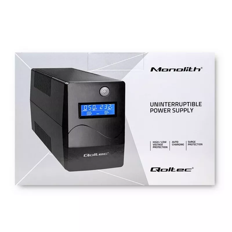 Qoltec Monolith nepertraukiamo maitinimo šaltinis (UPS) Dvigubo keitimo (Online) 0.45 kVA 240 W 2 AC lizdai