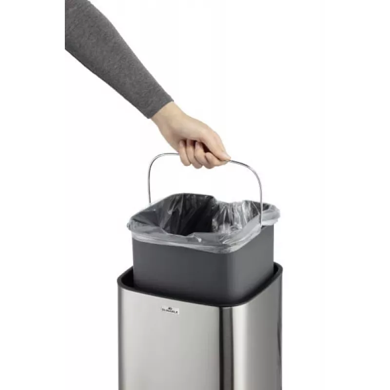 Durable TOUCH 12L bekontaktė šiukšliadėžė, nerūdijantis plienas, sidabrinė/juoda