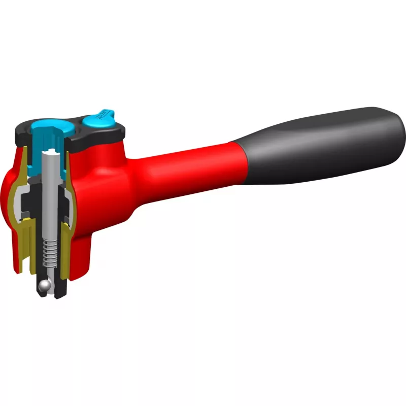 Reversinis reketinis raktas su smulkiu dantiračiu 8816HPKV, izoliuotas raudonas, darbinis kampas 4°, Ball Lock