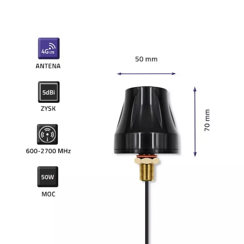 Kryptinė 4G LTE antena QOLTEC 57037, visakryptė, dvigubos poliarizacijos, 5 dBi stiprinimas