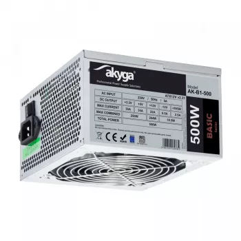 Maitinimo blokas Akyga AK-B1-500, 500 W, ATX 2.31, 20+4 pin, 120 mm ventiliatorius, nemodulinis