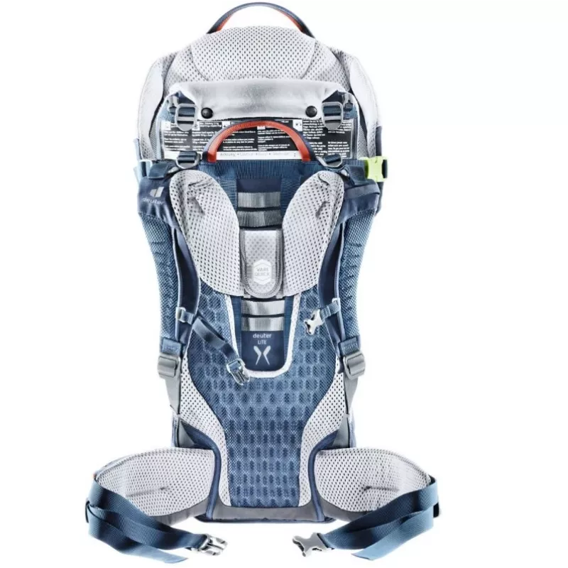 Nešiojama kuprinė vaikui DEUTER Kid Comfort Active mėlyna, poliamidas, iki 22 kg, saulės stogelis, pėdų atrama, VariQuick, Lite Air