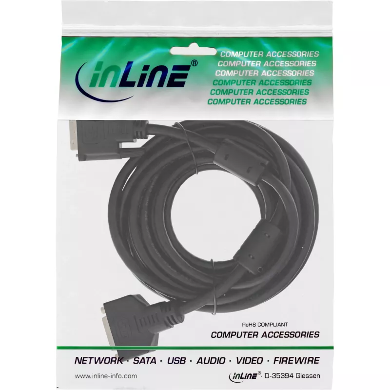 InLine DVI-D kabelis 24+1 M/M, Dual Link, 2 ferito žiedai, 3 m