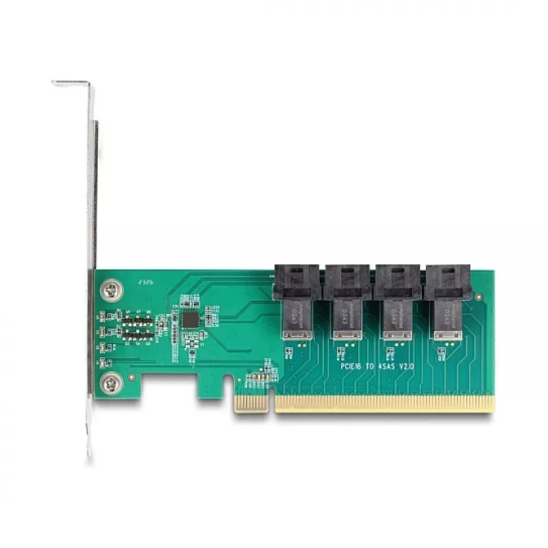 DELOCK PCIe x16 bifurkacijos kortelė į 4× vidinius SFF-8643 NVMe, žemo profilio