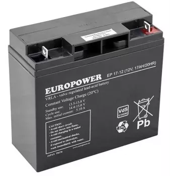 Švino rūgšties AGM baterija europower EP Series 12V 17Ah – tarnavimo laikas 6–9 metai