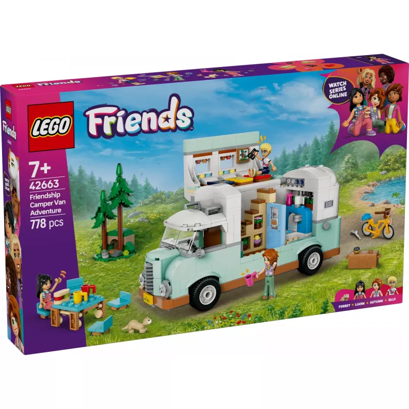 LEGO Motor Home 42663 – LEGO Friends kemperinė mašina, 778 dalių, 3 mini-lėlės, nuo 7 metų