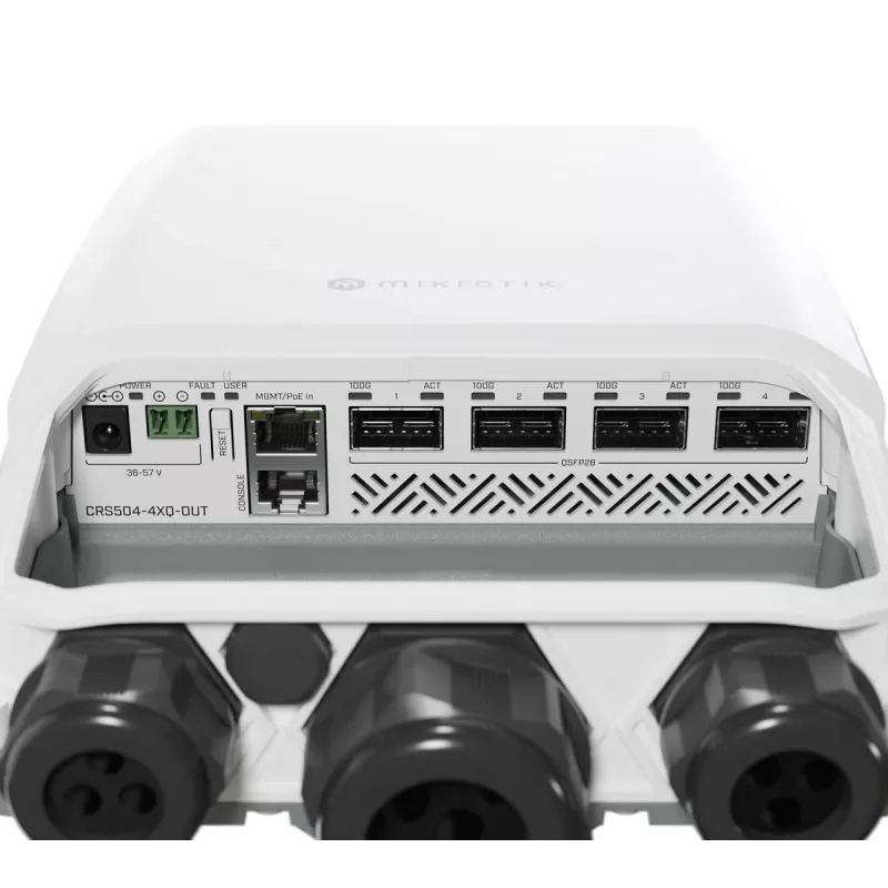 Mikrotik CRS504-4XQ-OUT valdomas L3 tinklo jungiklis Fast Ethernet (10/100) PoE 1U balta