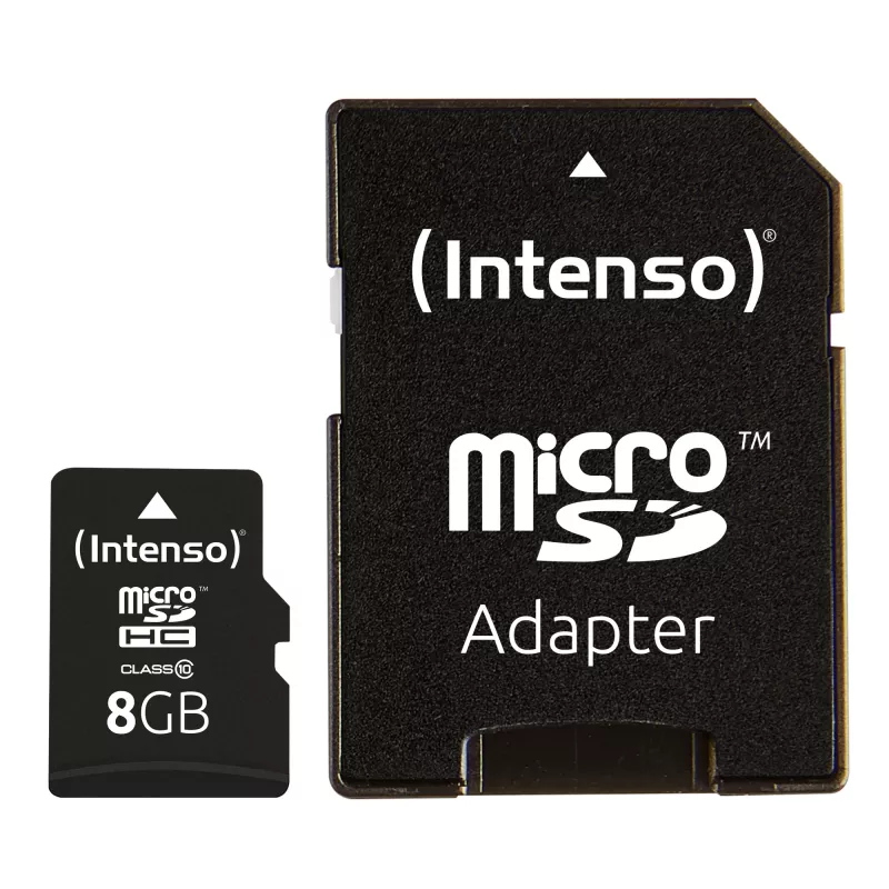 INTENSO 3413460 atminties kortelė Micro SDHC 8GB, klasė 10 su adapteriu