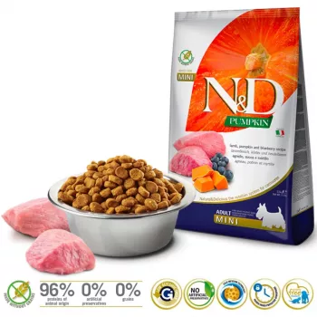 FARMINA N&D Pumpkin Lamb & Blueberry Adult Mini – sausas šunų ėdalas – 2,5 kg
