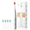 Sonic dantų šepetėlis OCLEAN FLOW suaugusiems – baterijomis maitinamas, balinimo režimas, įmontuotas laikmatis, reguliuojamas greitis, 255 mm aukštis, baltas, 0,13 kg, 1 rankena + 1 antgalis