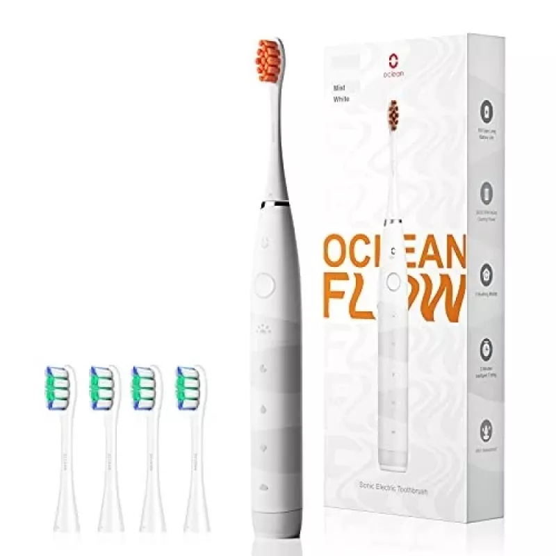 Sonic dantų šepetėlis OCLEAN FLOW suaugusiems – baterijomis maitinamas, balinimo režimas, įmontuotas laikmatis, reguliuojamas greitis, 255 mm aukštis, baltas, 0,13 kg, 1 rankena + 1 antgalis