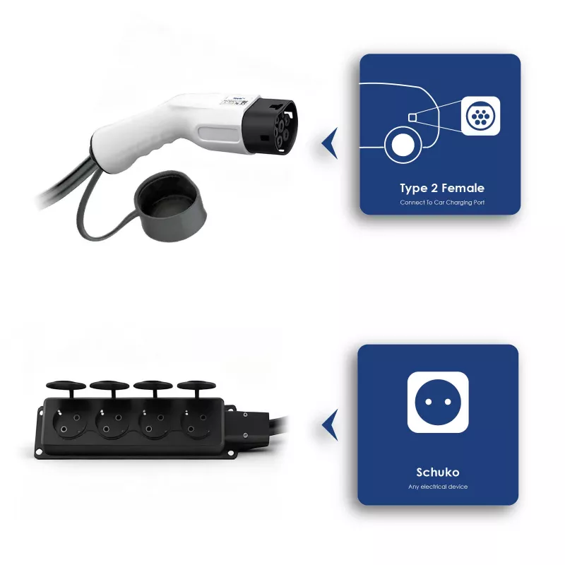AKYGA AK-SC-E27 V2L adapteris iš Type 2 į 4x Schuko 16A 3m