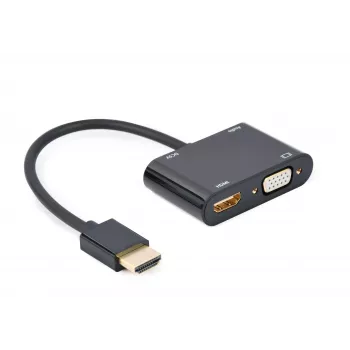 Gembird A-HDMIM-HDMIFVGAF-01 adapteris iš HDMI kištuko į HDMI lizdą + VGA lizdą, su garsu ir maitinimo jungtimi