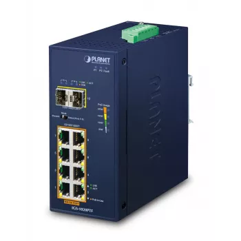 Nevaldomas jungiklis PLANET IGS-1020PTF IP30 8 prievadų 10/100/1000T PoE+