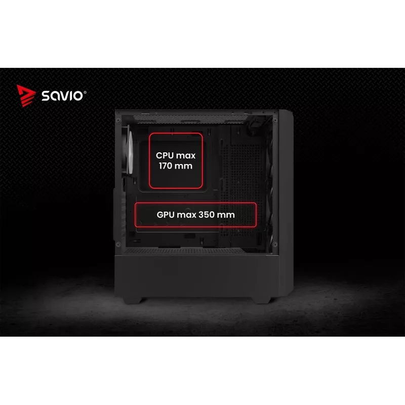 PC korpusas SAVIO Noctis Glass RGB – juodas, ATX/Micro-ATX, 210×410×450 mm, 3×120 mm priekiniai ventiliatoriai