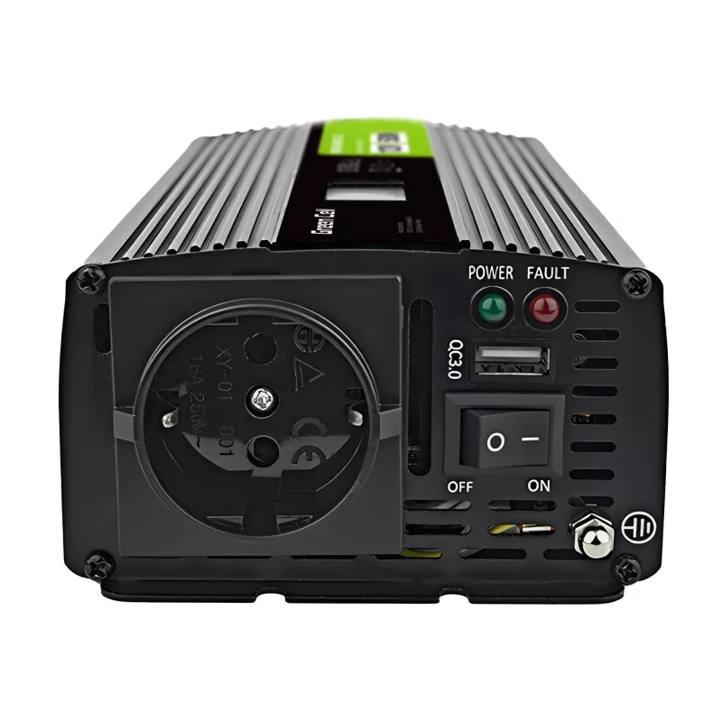 Green Cell PowerInverter LCD 12 V 500W/1000W automobilinis keitiklis su ekranu – gryno sinusinio bangos keitiklis, juodas