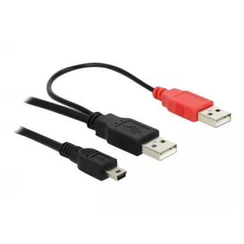 USB kabelis DeLOCK 2x USB2.0-A kištukas / USB mini 5 kontaktų 1 m juodas