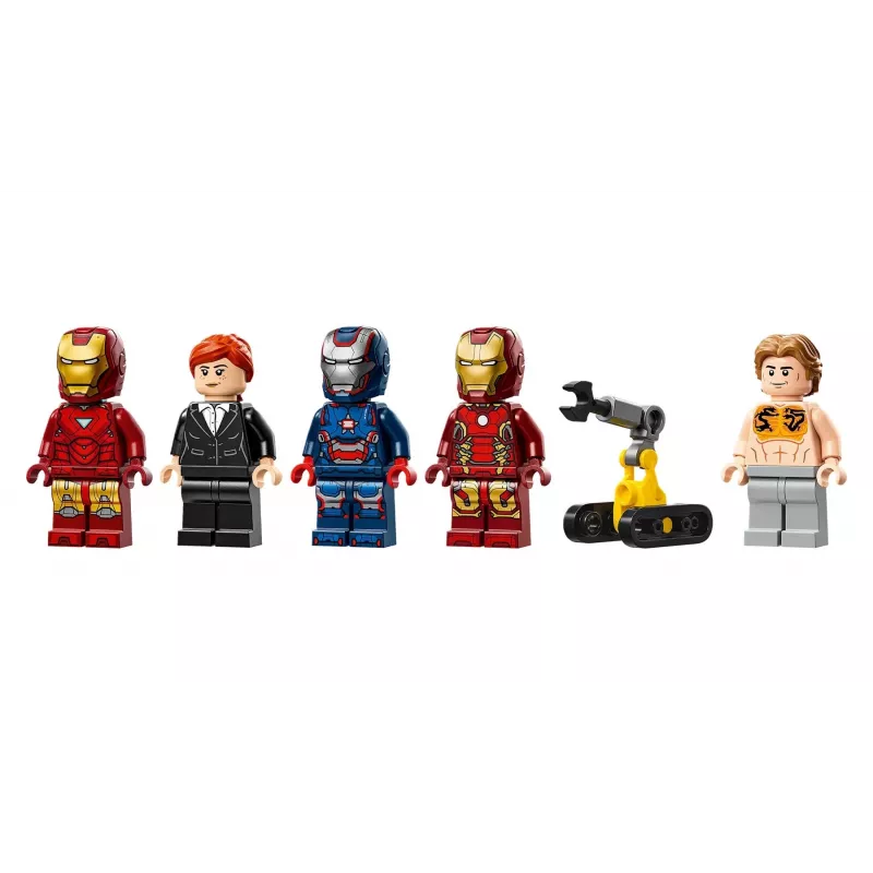 LEGO Marvel Geležinio žmogaus laboratorija su šarvų sale 76315 — 384 dalys, 5 minifigūrėlės, demonstracinė zona